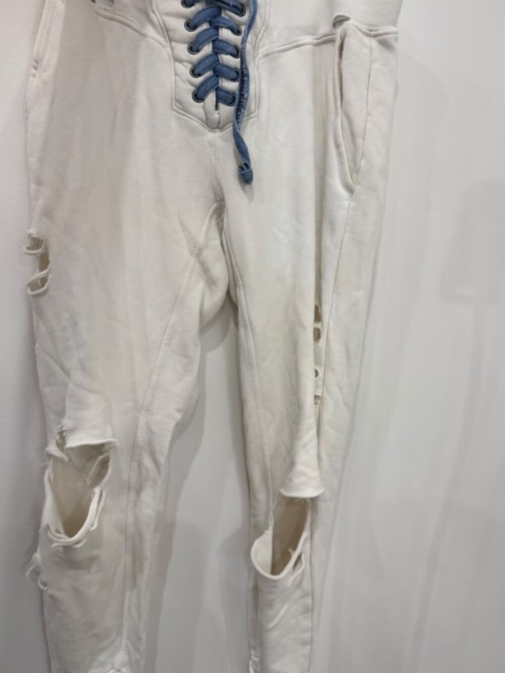 NSF Clothing Womens Off White Lace Up Heavily Distressed Sweatpants Size S
